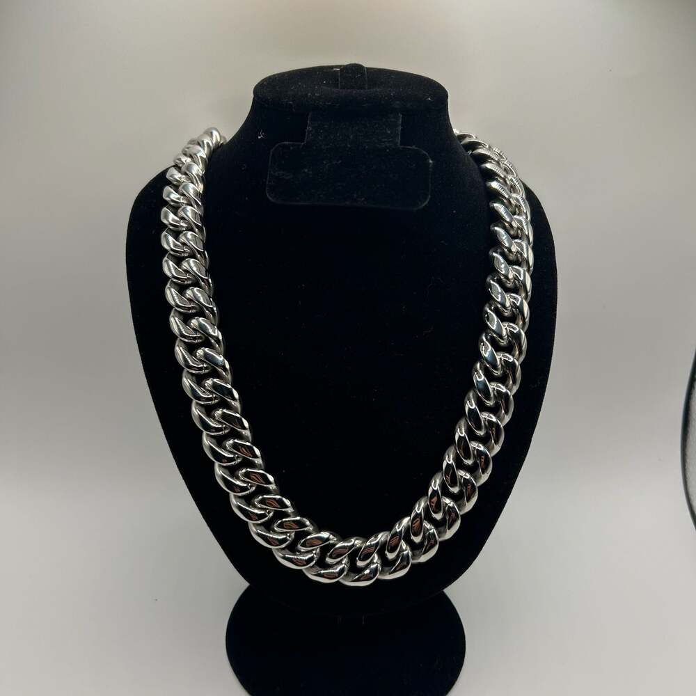 Mens Cuban Link Chain Plated Real 925 Sterling Silver 18mm 22” Box Lock Italy